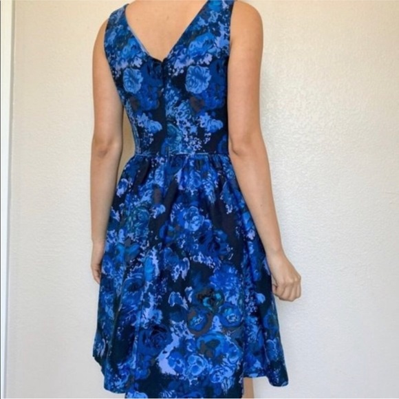 Boden Blue Floral Cocktail Bow Fit and Flare Silk Wool Blend Dress Size 10 R - Picture 3 of 12